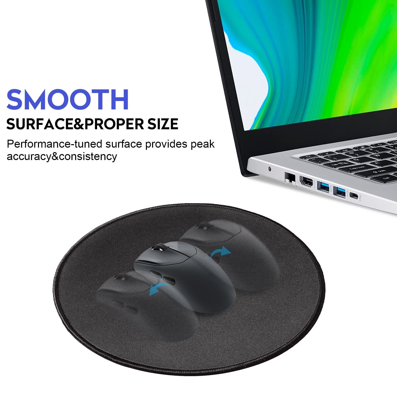 Premium Small Round Mousepad - 9.4x9.4 Inch, Soft Touch, Durable Stitched Edges
