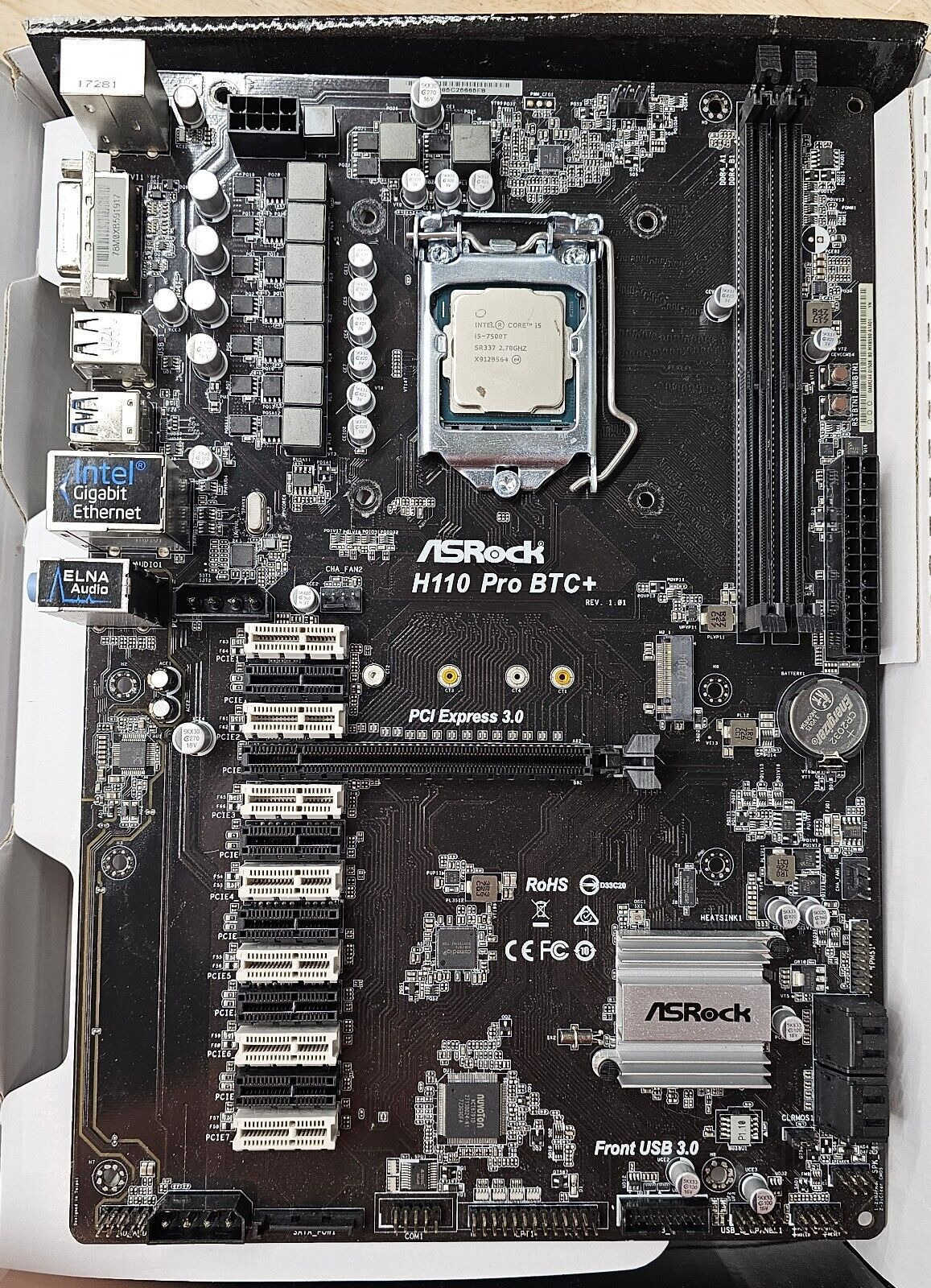 ASRock H110 Pro BTC+ Mining Motherboard  Intel i5-7500T Processor CPU No Fan