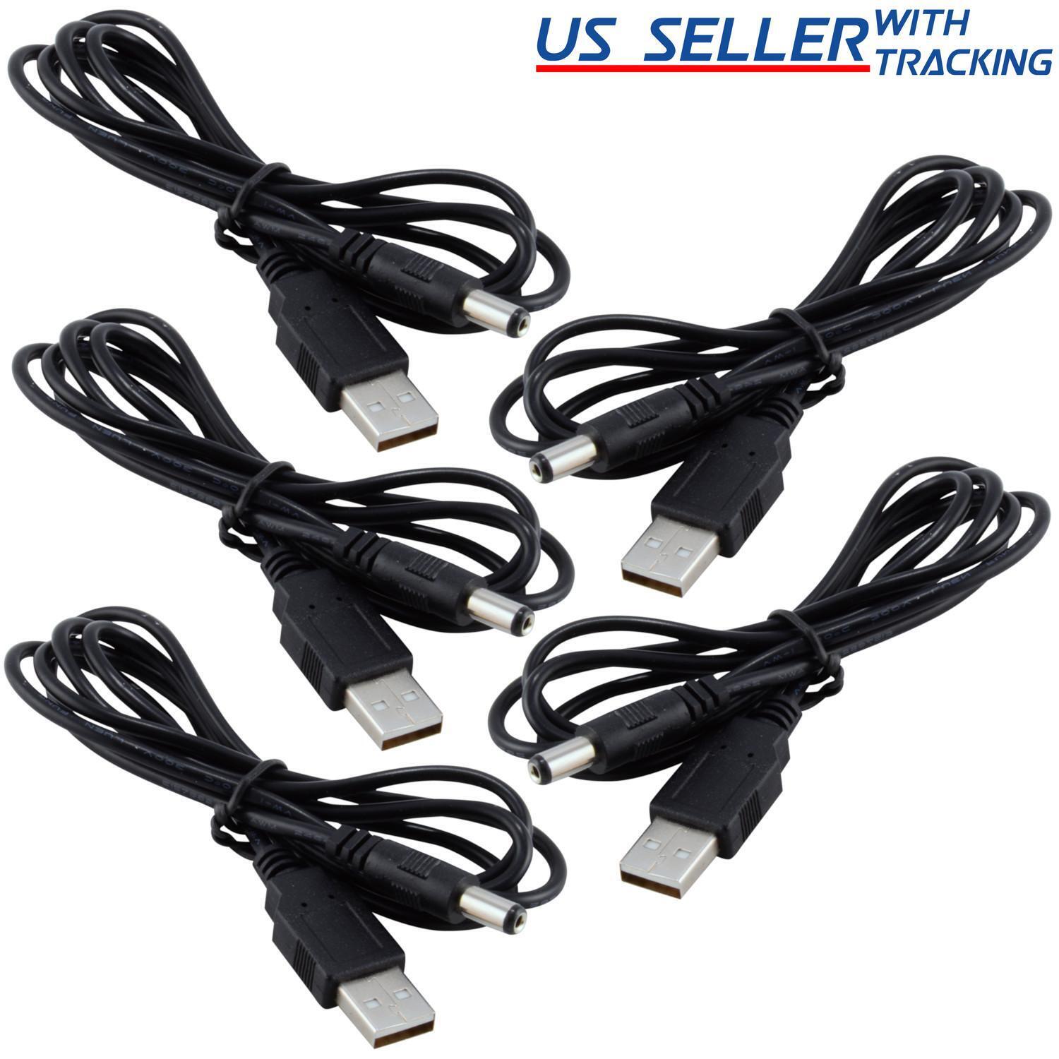 (5-pack) USB to 5.5x2.1mm Barrel Connector 5V DC Power Cable Male, 120cm/4ft 5X