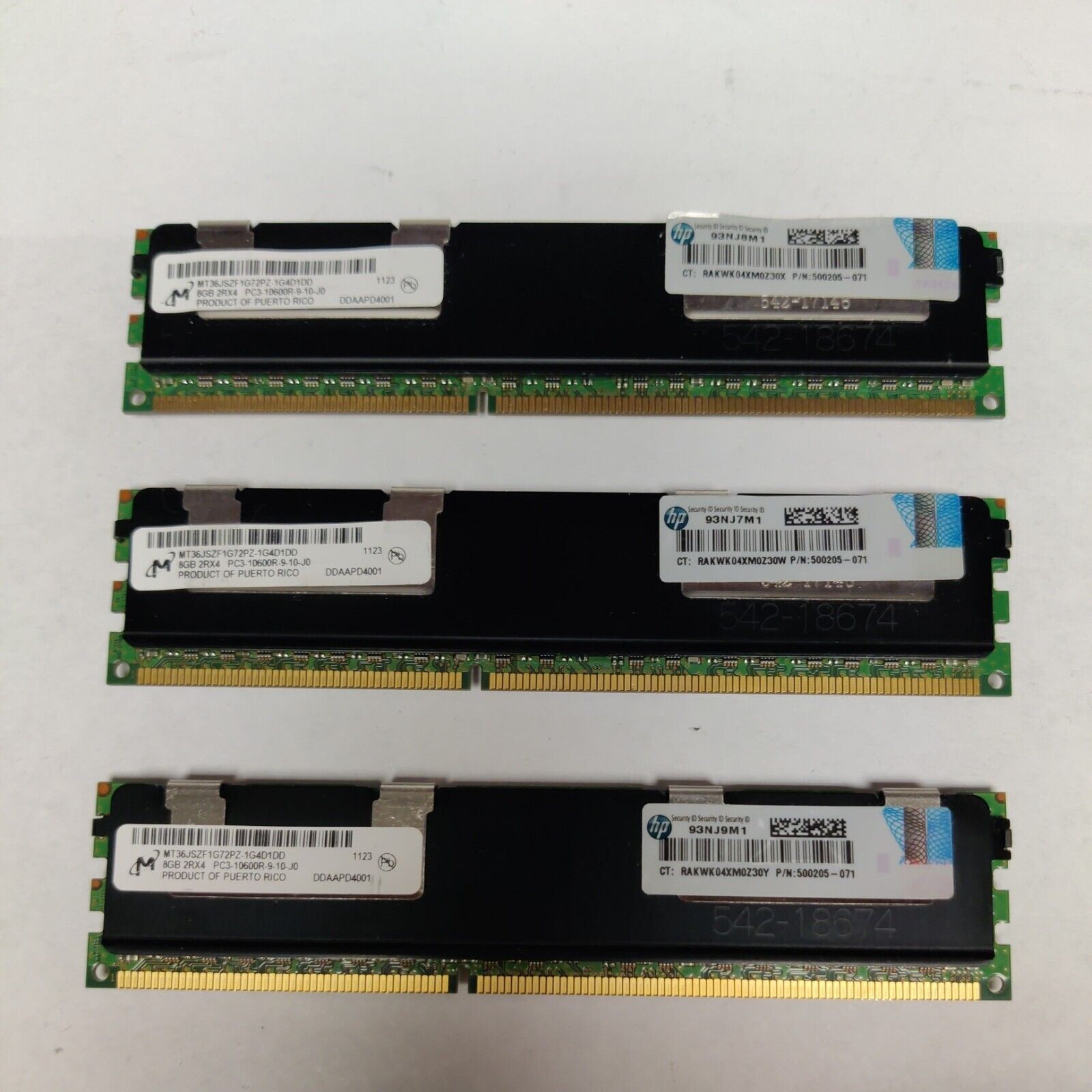 24GB Micron (3x8GB) 2RX4 PC3-10600R ECC SDRAM Server RAM Memory 500205-071