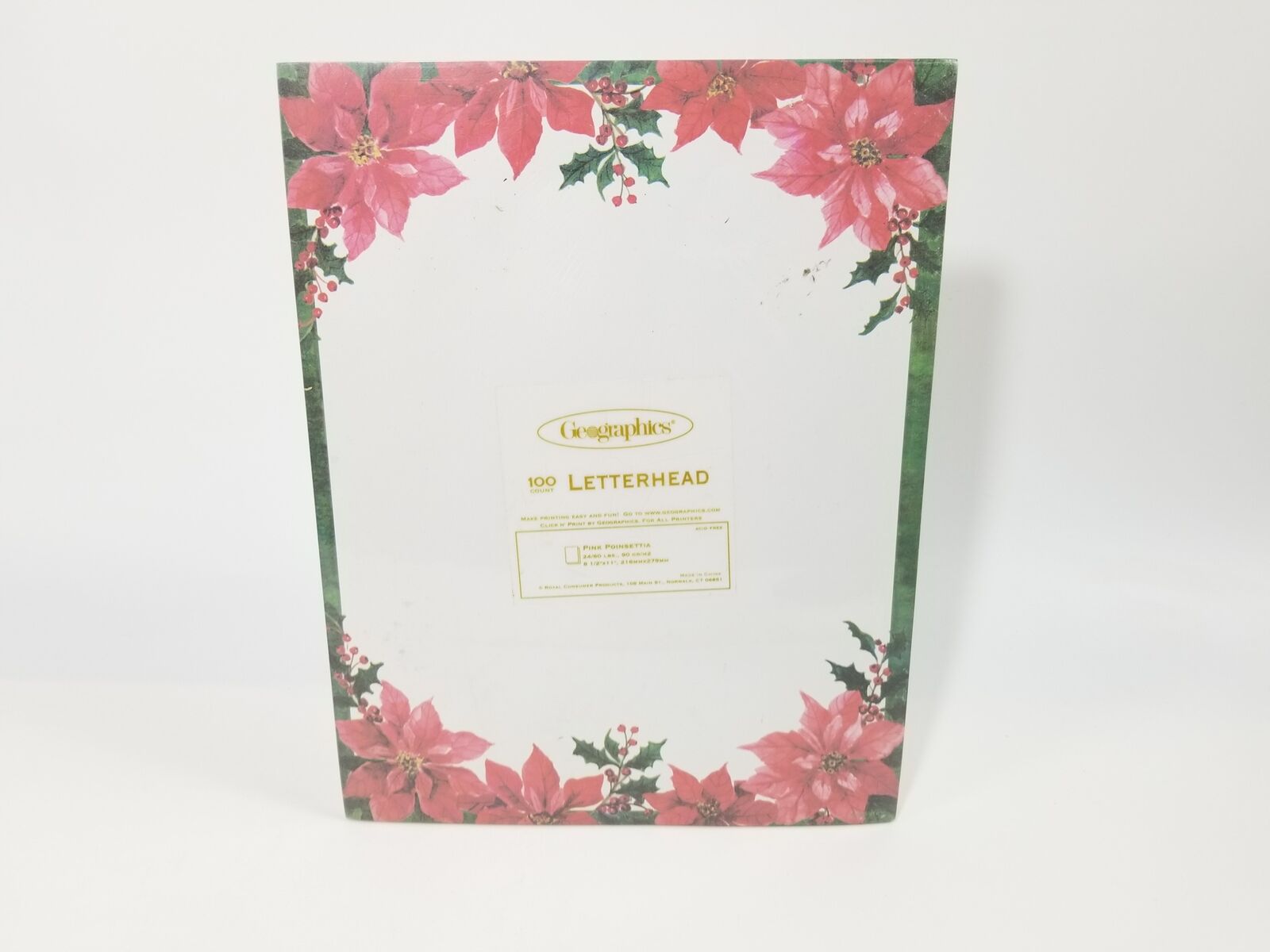 Vintage Geographics Christmas Paper Letterhead, 8.5 x 11 Pink Poinsettia - New