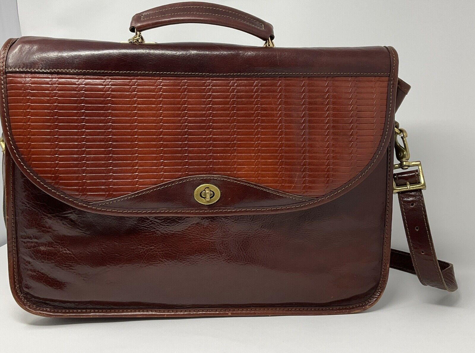 Vintage Jack Georges Woven Leather Tuscany Double Gusset Flap Laptop Messenger