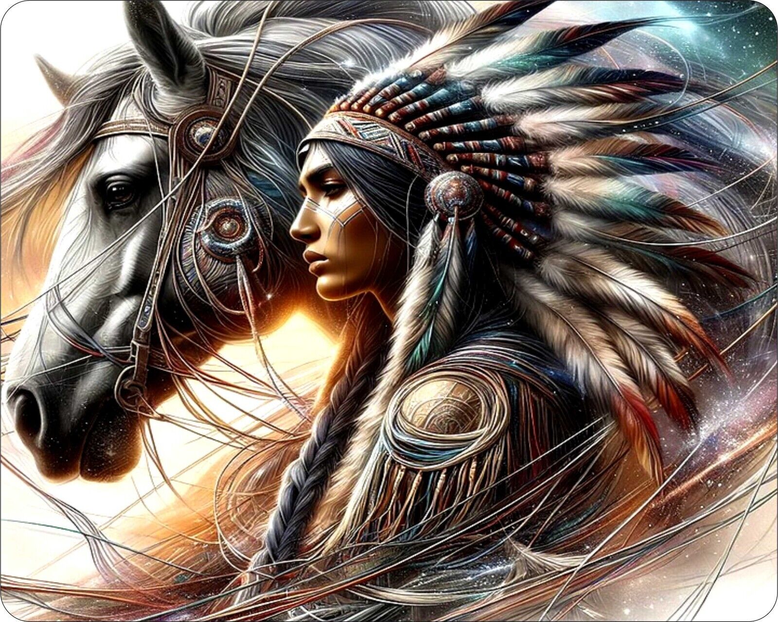 Native American Indian and Horse Art Painting Novelty Mouse Pad Stunning