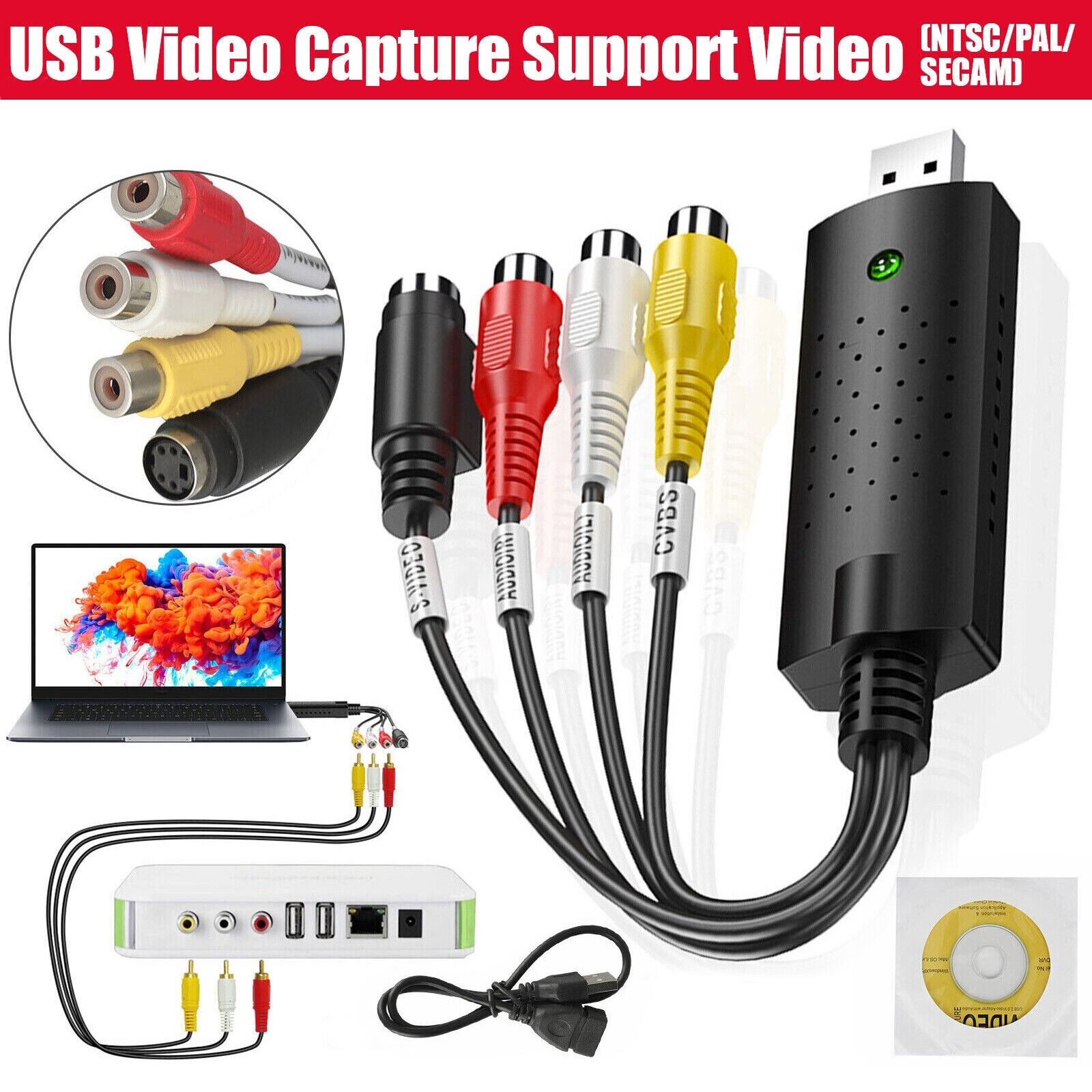 Audio Video VHS VCR to DVD Converter USB 2.0 Capture Card Adapter Digital Format