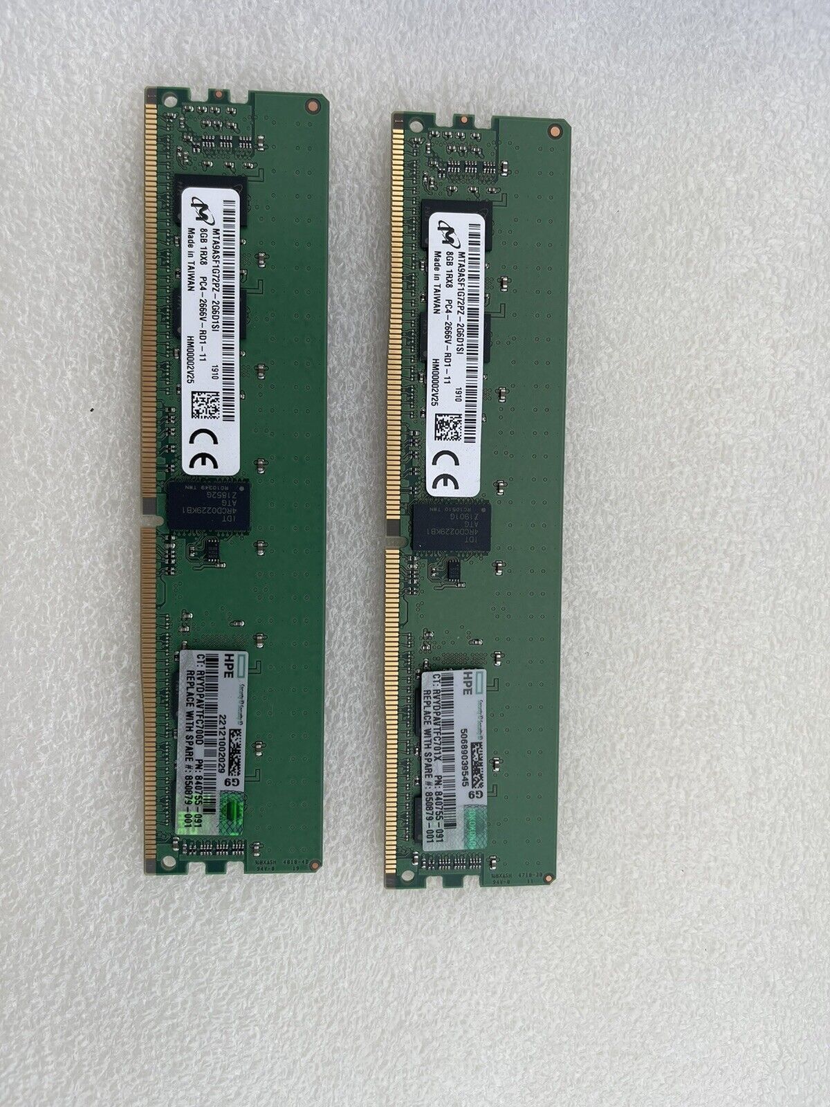Micron 16GB (2x8GB) 1RX8 PC4-2666V-RD1-11 ECC RAM 2666V MTA9ASF1G72PZ