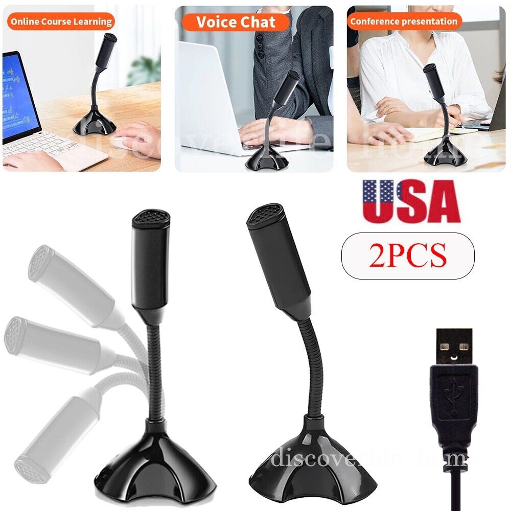 2PCS Desktop Mini USB Stand Microphone Mic For Desktop Laptop PC Computer US