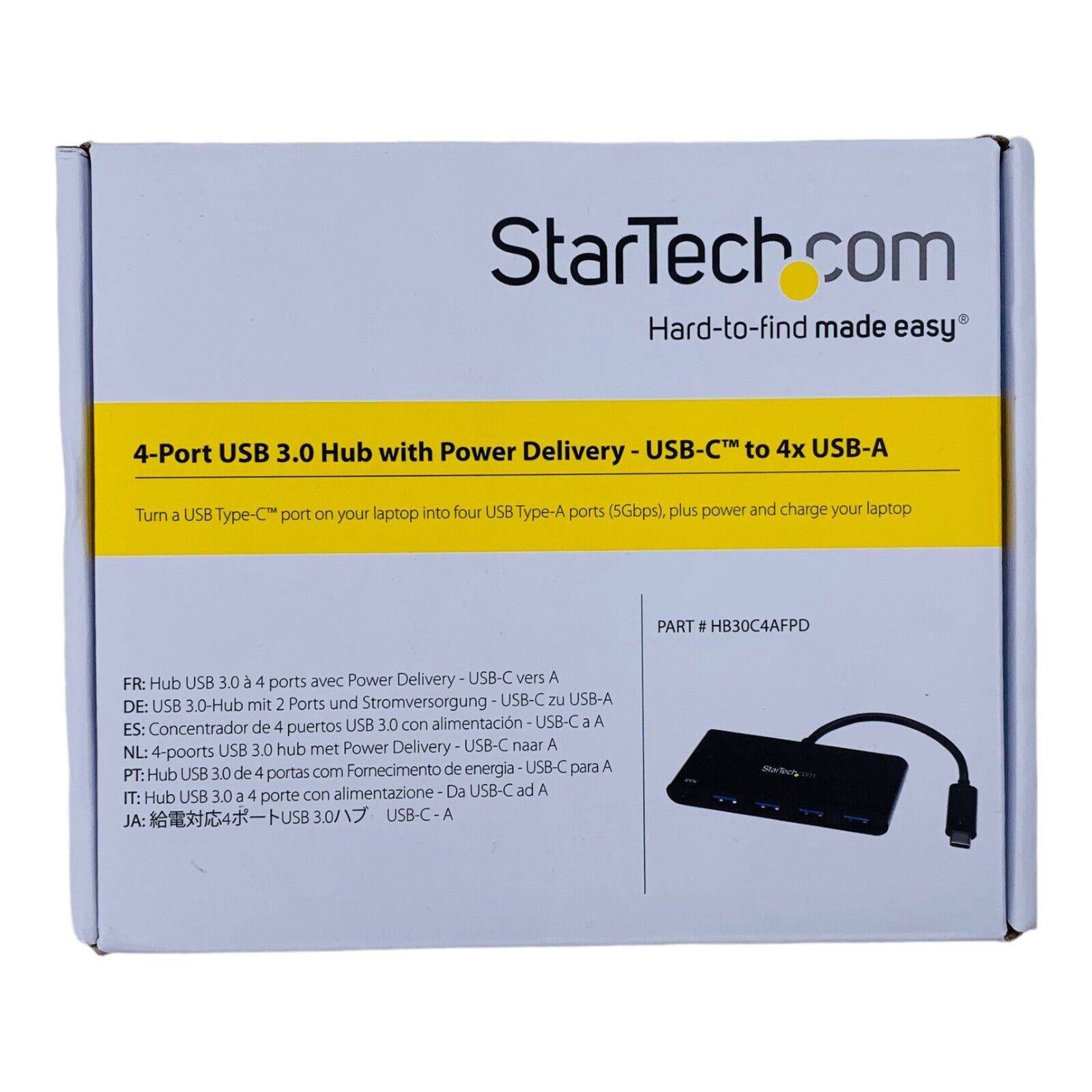 Startech 4-Port USB 3.0 Hub with Power Delivery- USB-C to 4x USB-A, HB30C4AFPD