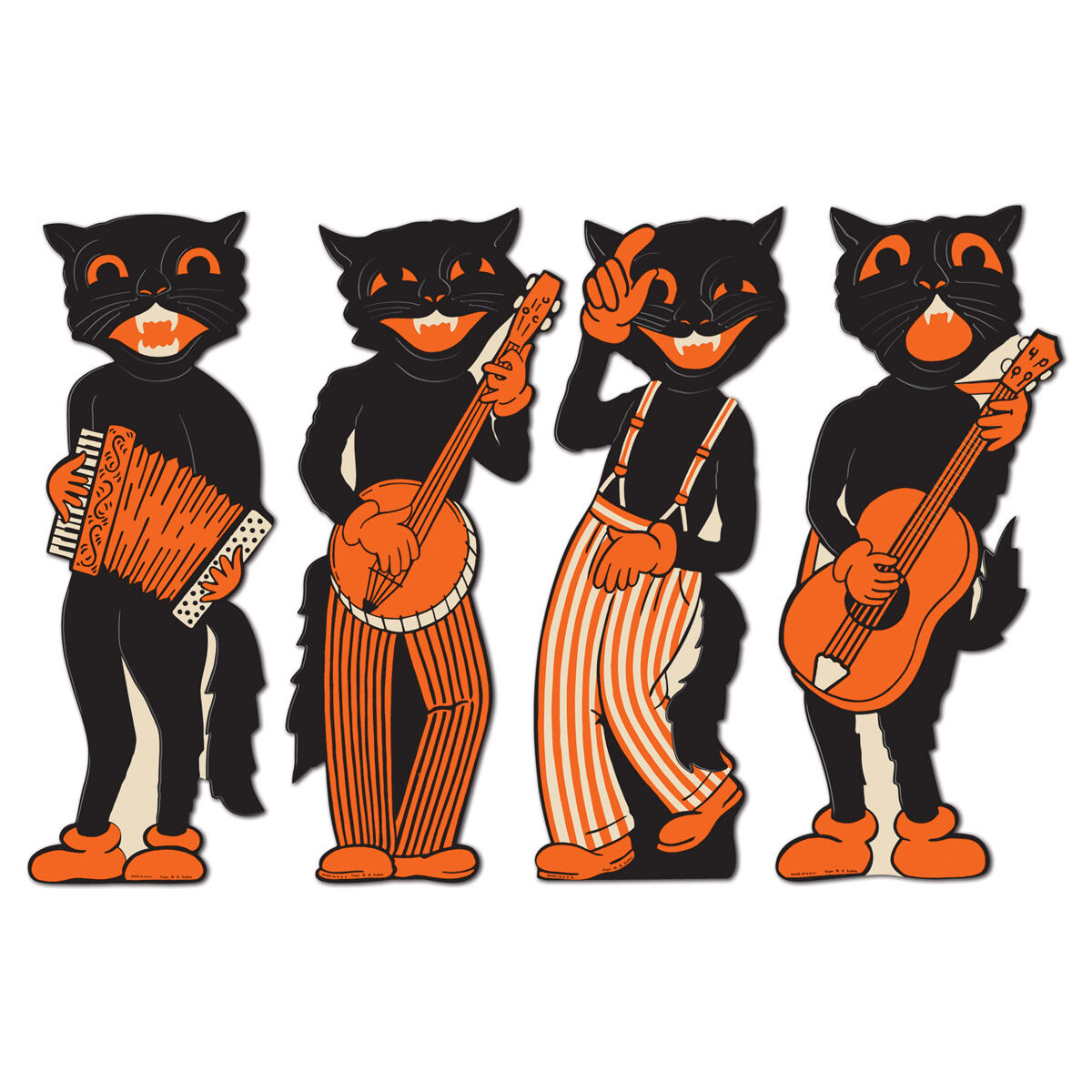 4 HALLOWEEN Party Decoration SCAT CAT BAND Vintage Beistle 1941 Reproduction