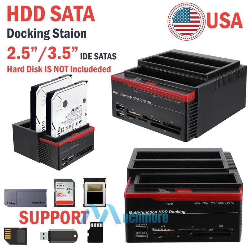 External Triple SATA IDE HDD Docking Station 3.5\'\'/2.5\'\' Hard Drive Card Reader