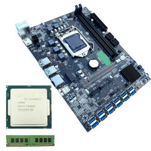 B250C BTC 12x USB3.0 to PCI-E 16X Pro Mining Motherboard CPU LGA1151 DDR4 Kit