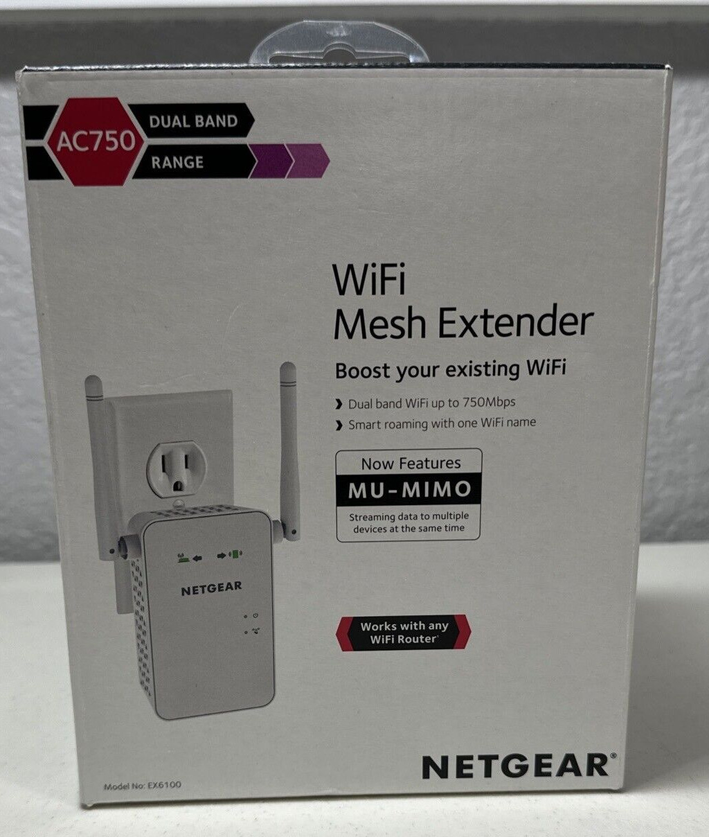 NETGEAR - AC750 Dual-Band Wi-Fi Range Extender - White (EX6100-100NAS) New