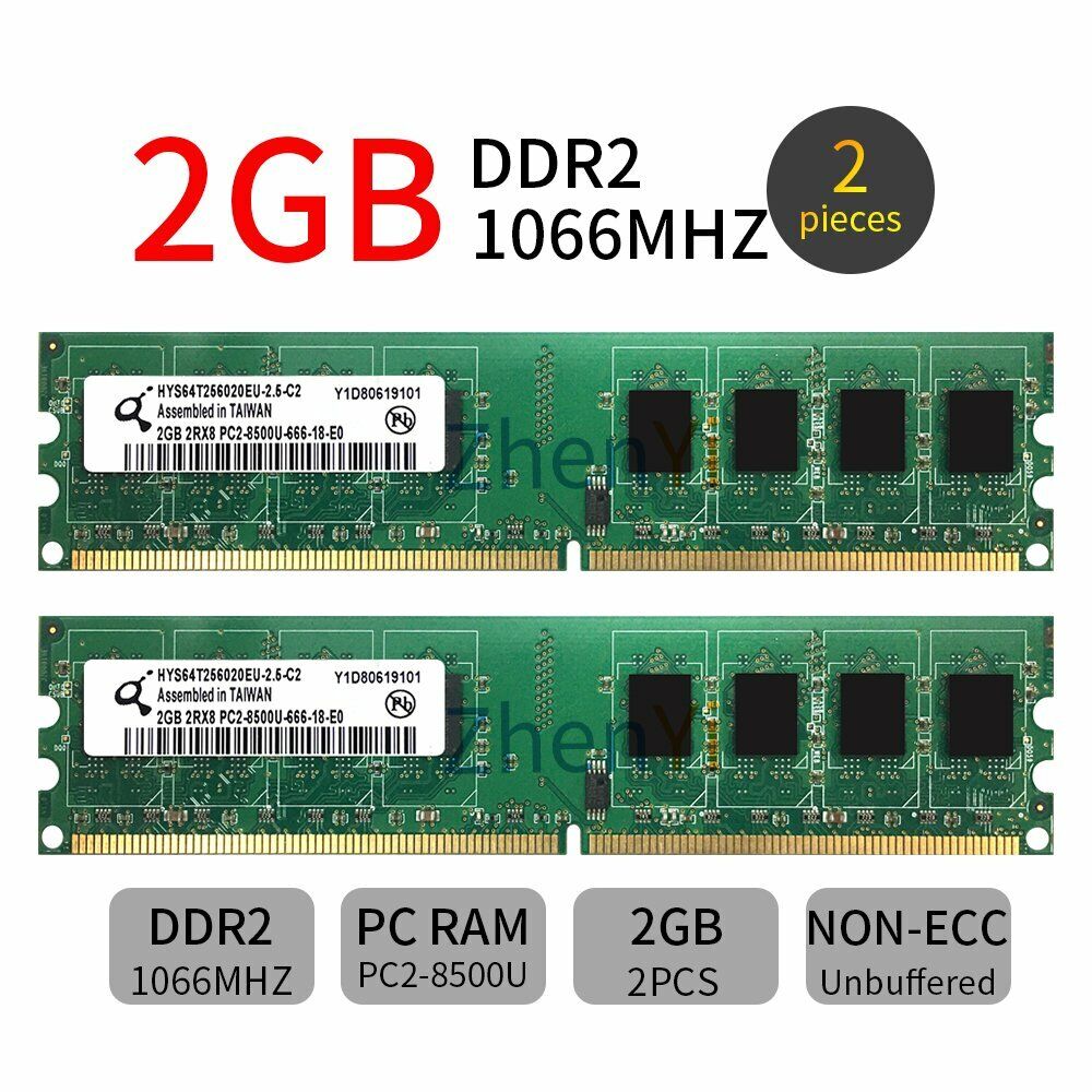 4GB kit 2x 2GB DDR2 1066MHz PC2-8500U DIMM Desktop Gaming Memory OC RAM Qimonda