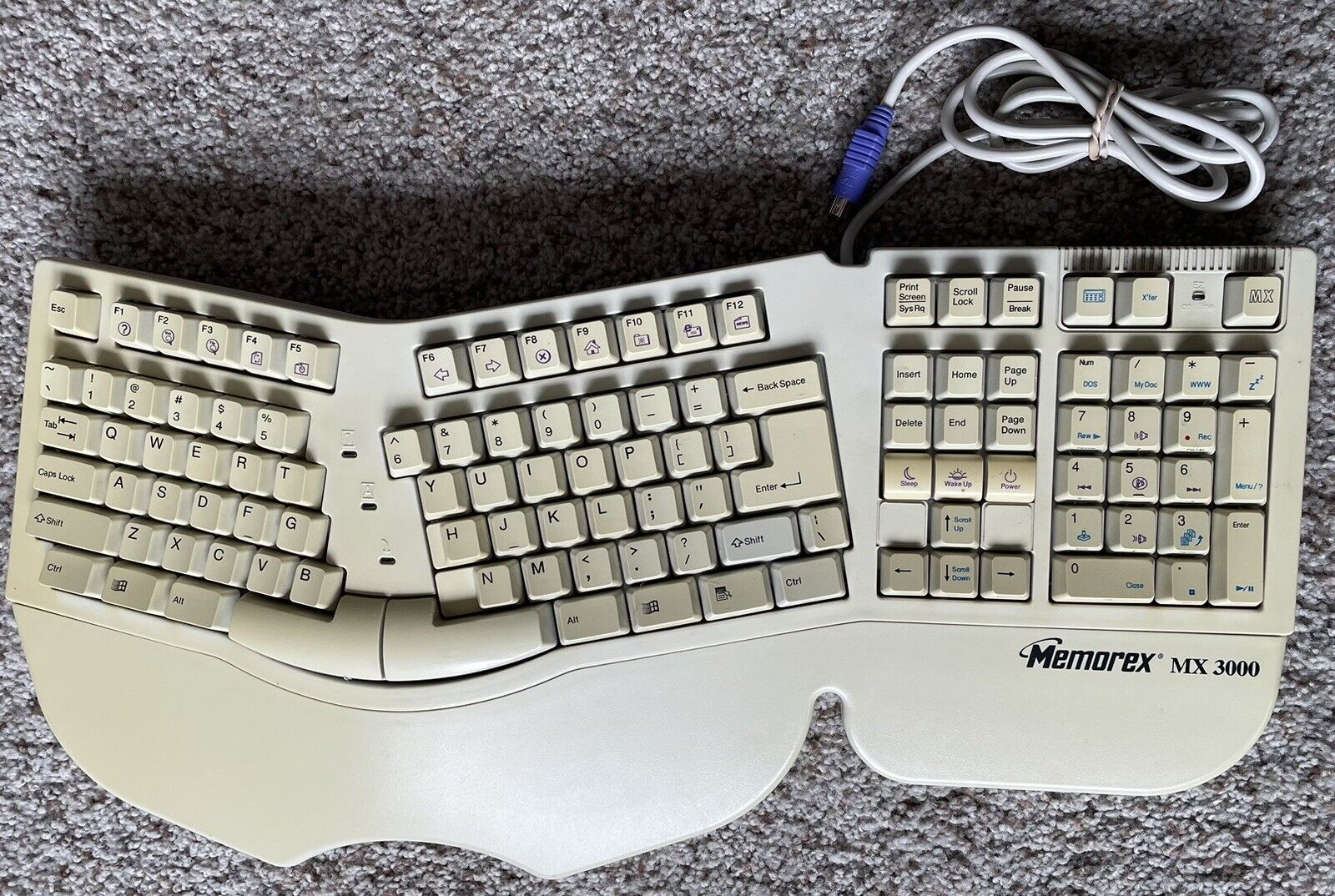 Vintage Memorex MX-3000 PS2 Wired Keyboard - Ergonomic Design --- RARE