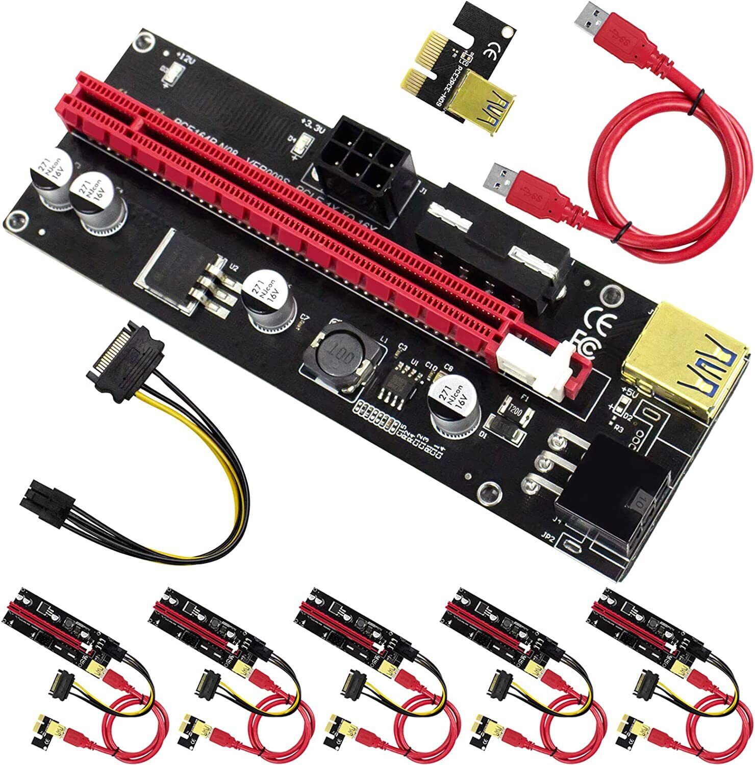 6PCS VER009S PCI-E Riser Card PCIe 1x to 16x USB3.0 Data Cable Bitcoin Mining US