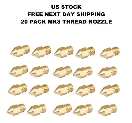 20-Pack MK8 0.4mm 0.6mm 0.8mm Extruder 3D Printer Nozzle Creality CR10 Ender 3