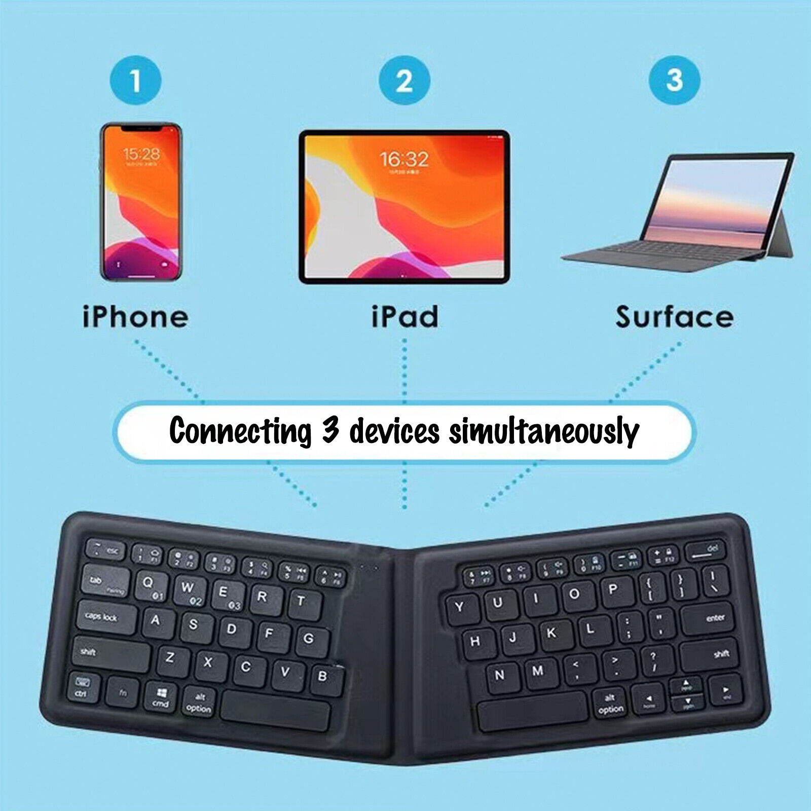 V-shaped Foldable Wireless Bluetooth Keyboard Ergonomic Portable Keypad Office