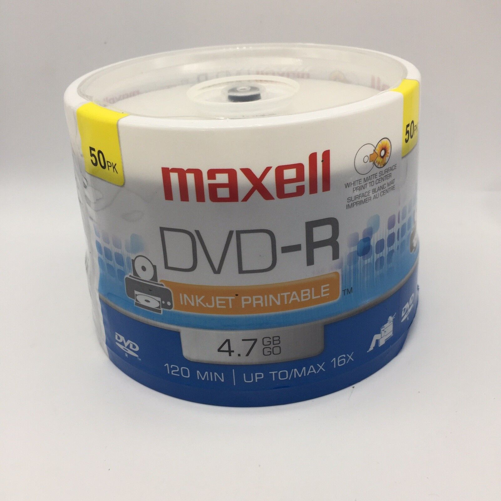MAXELL DVD-R Blank Recordable Discs INKJET Printable 4.7GB 16x White 50 Pack New