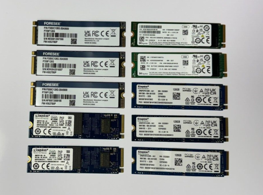 LOT OF 10 - Mixed Brand 128GB M.2 NVMe Internal Solid State Drives SSDs