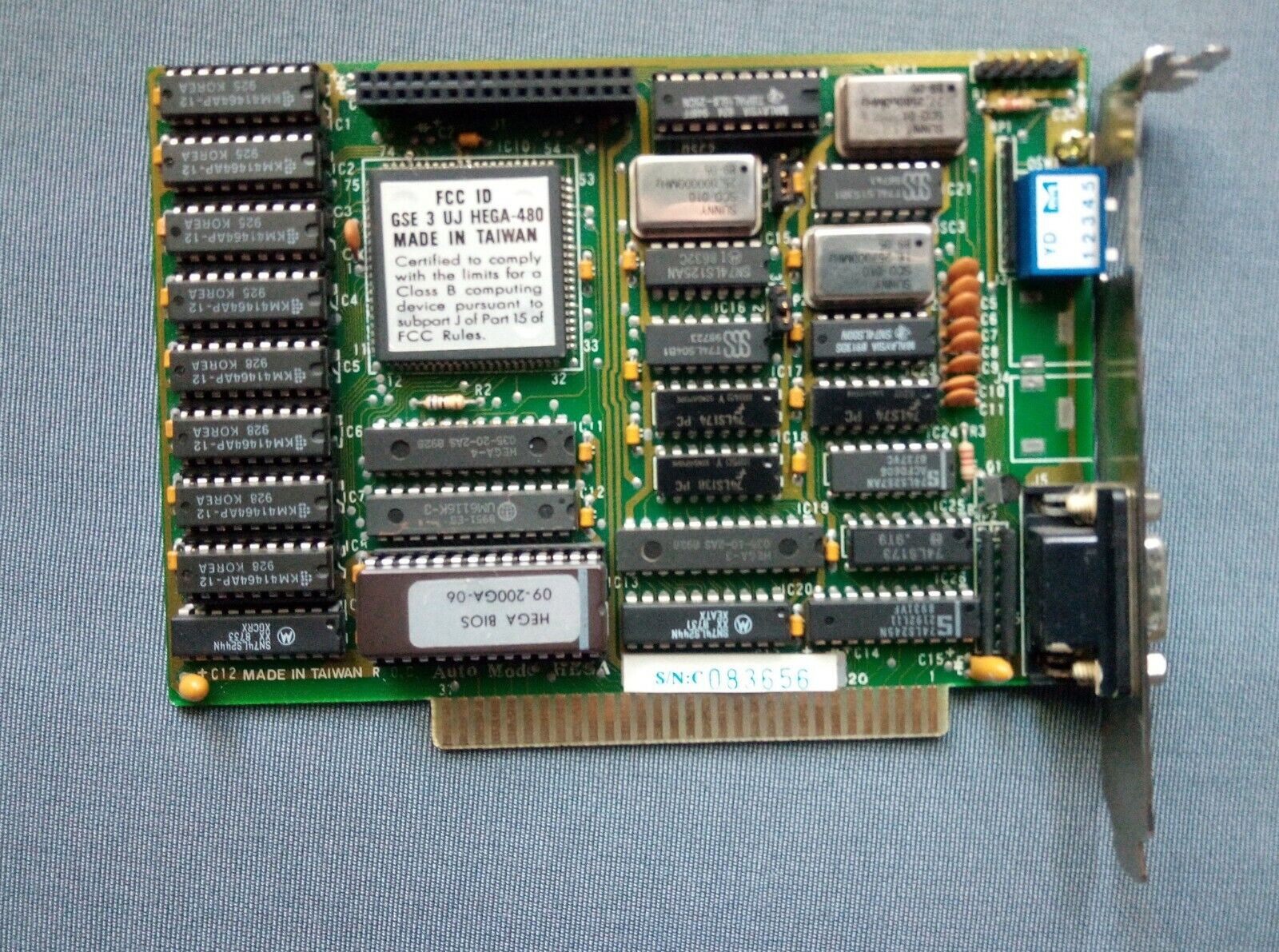 Rare vintage HEGA-480 8 BIT ISA 256 kB video card