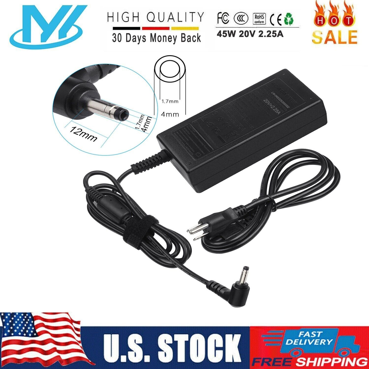 ✅For Lenovo Chromebook N22 N23 Laptop 20V 2.25A 45W Power AC Adapter Charger