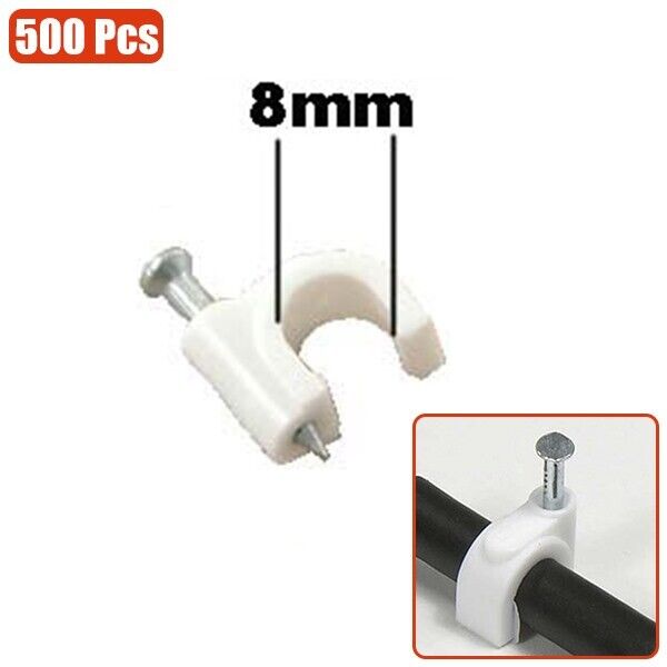 500 Pcs 8mm Cable Wire Clips Wall Mount RG6 Coax Cat6 Cat5e Nail Clamps Straps