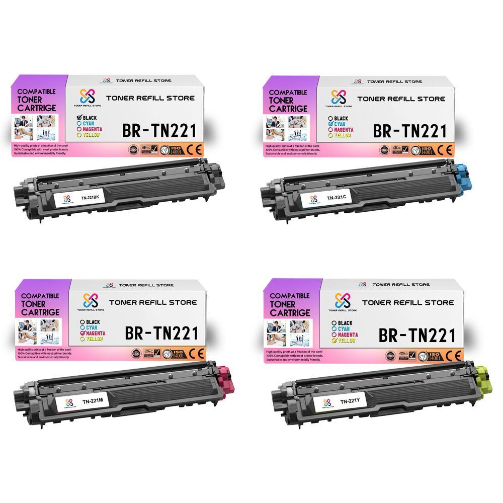 4Pk TRS TN221 BCYM Compatible for Brother HL3140CW, MFC9130CW Toner Cartridge