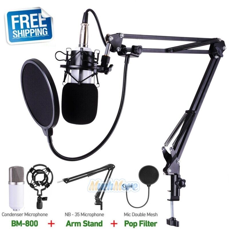 Condenser Microphone Mic Kit Live Studio Sound Recording Arm Stand Shock Mount