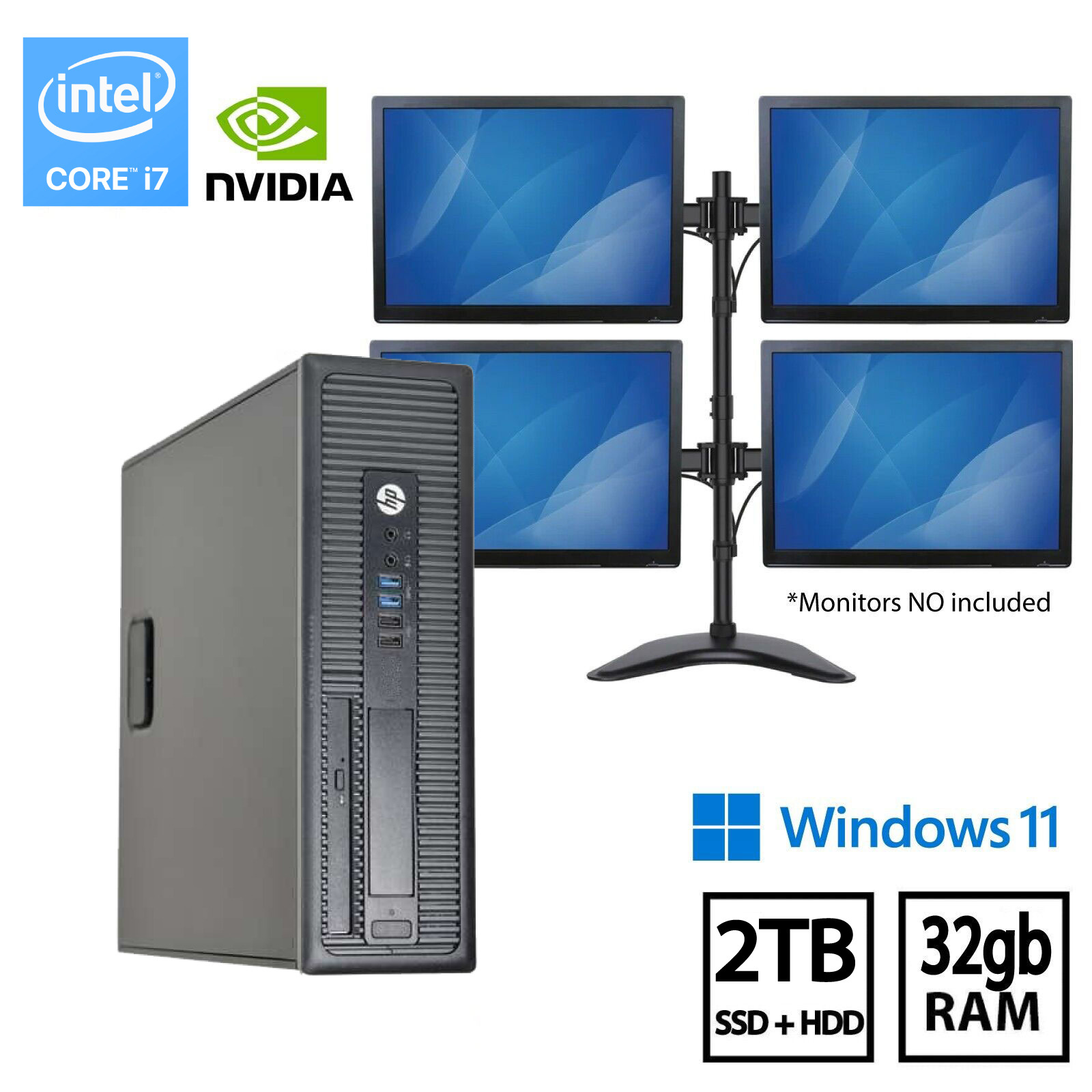 HP TRADING COMPUTER I7 NVIDIA 4k 4M 32GB RAM 2TB SSD+HDD WINDOWS 11 CLEARENCE