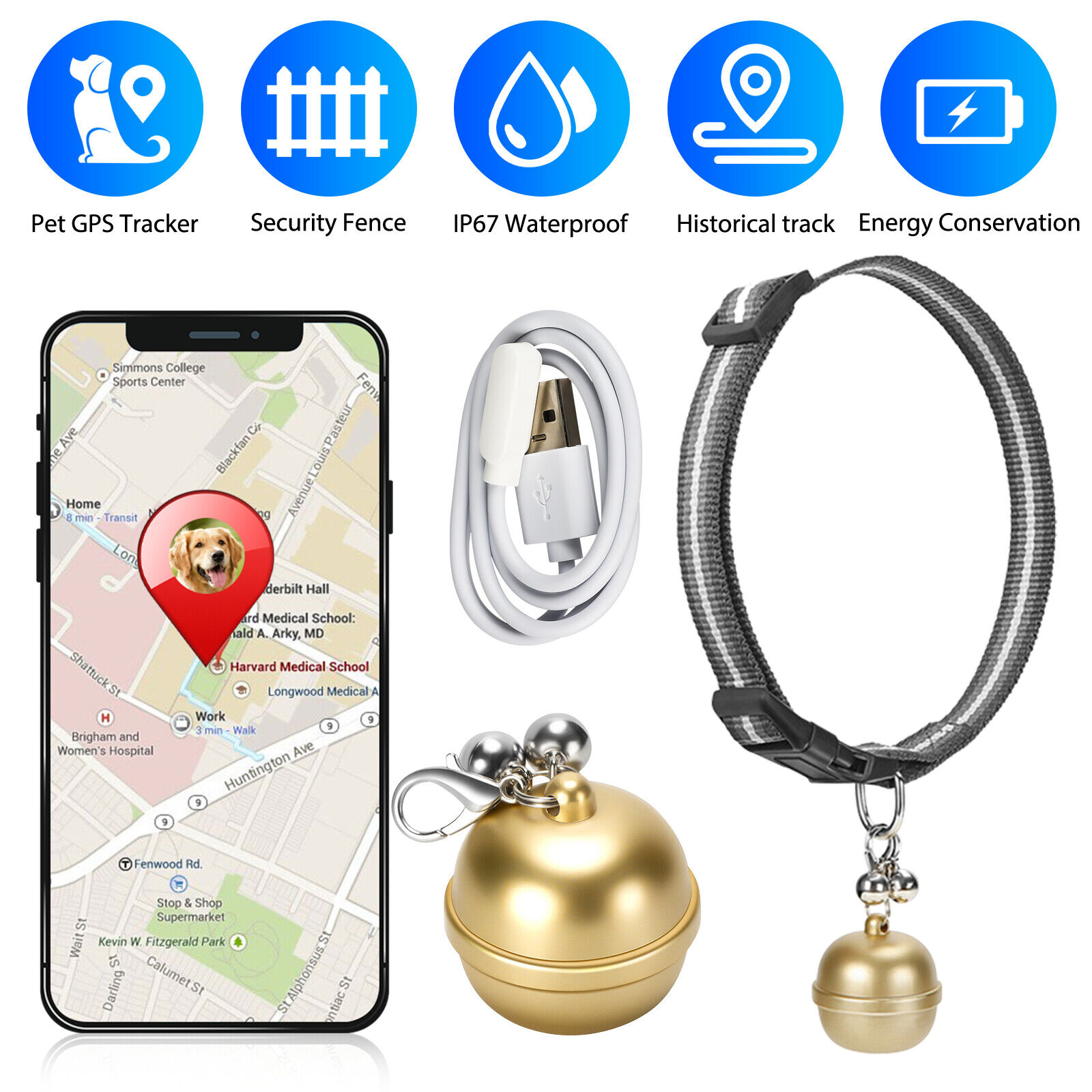 Smart Pet Bell GPS Tracker Locator Electronic 3Modes Anti-lost Tracker WIFI/AGPS