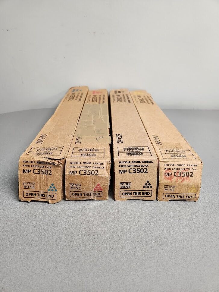 Genuine Ricoh Savin Lanier Full Set MP C3502 K,C,M,Y  Print Toner Cartridges 