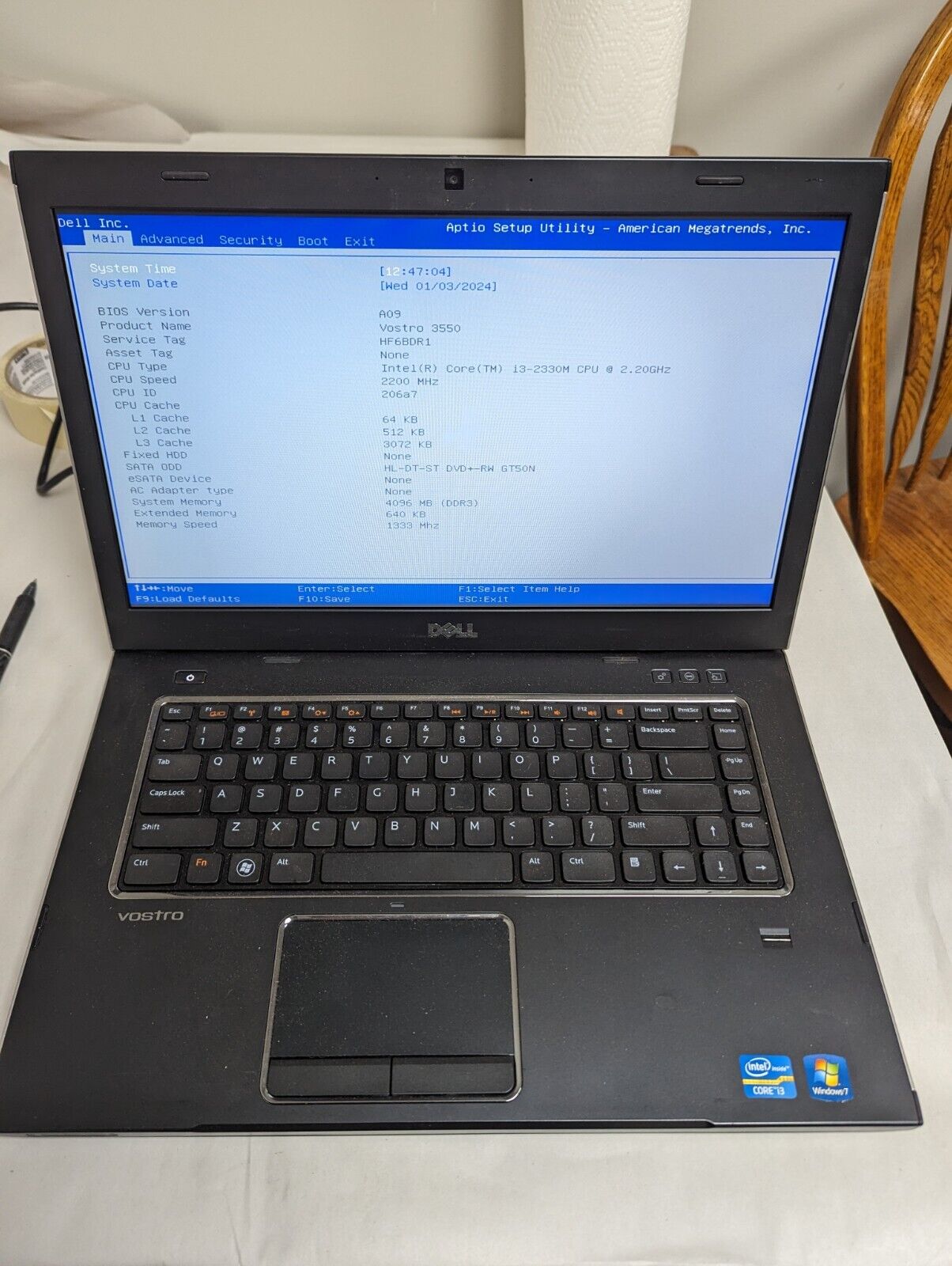 Dell Vostro 3550 laptop i3 Boots to Bios AS IS Read* #8