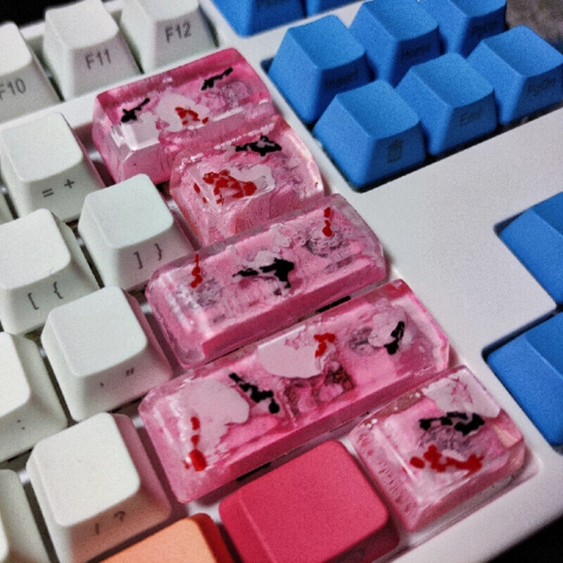 Custom Made Handmade Resin Koi Fish Lotus Keycap MK Mechanical 5pcs/Set Pink