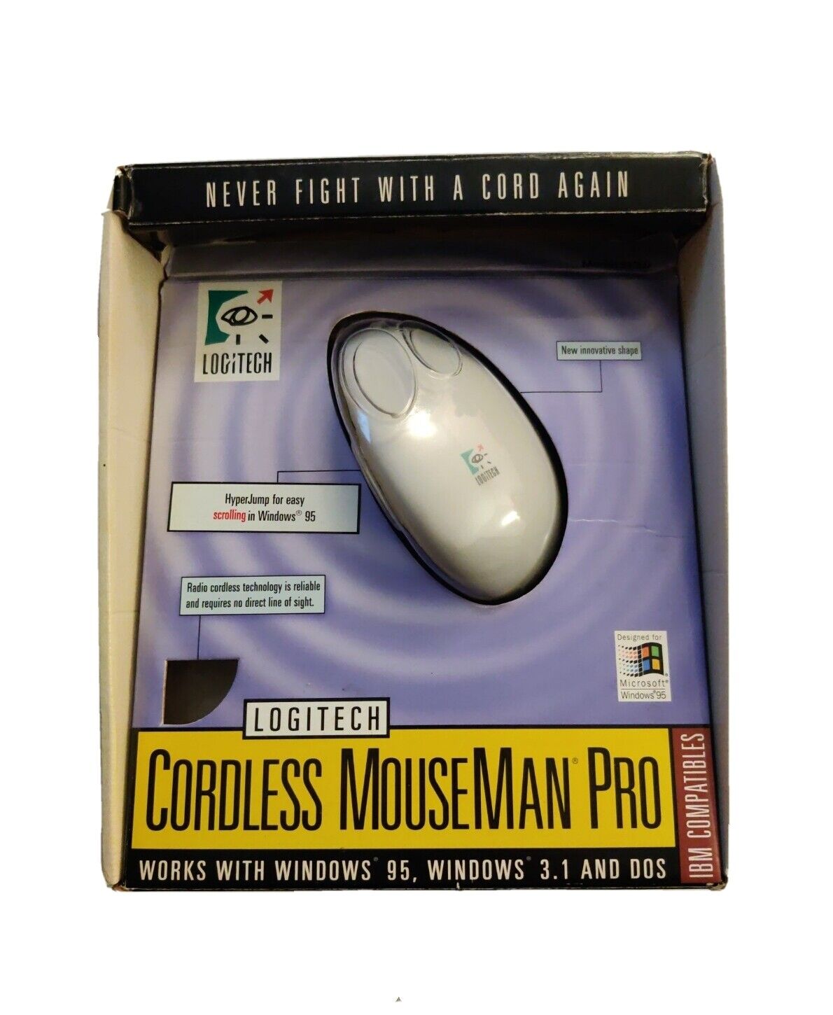 Logitech Cordless MouseMan Pro Receiver w/ Mouse Model 1355 Vintage  