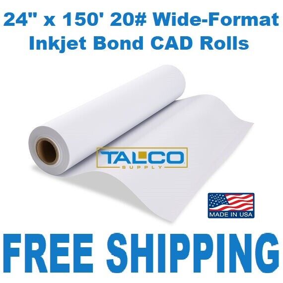 (1) 24\'\' x 150\' 20# Bond Wide-Format Plotter Paper CAD Roll ~FAST ~