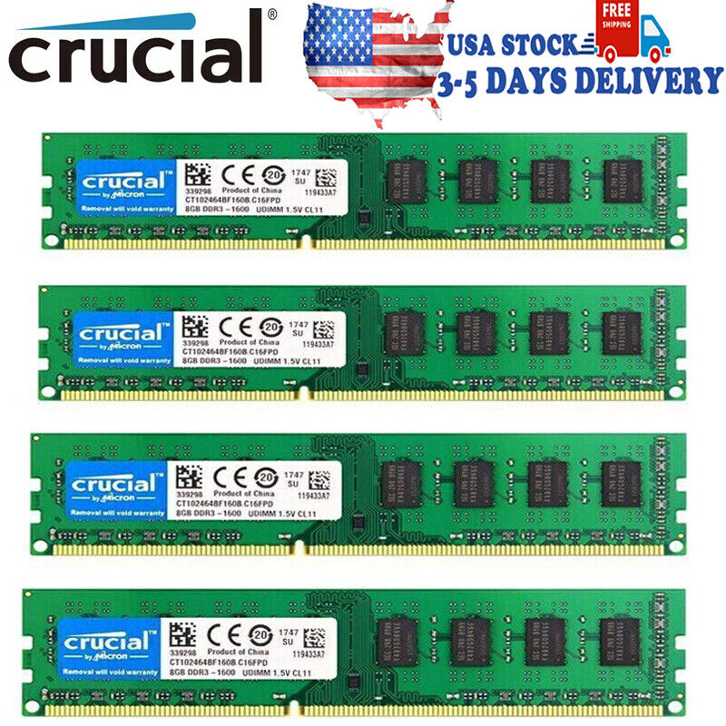 CRUCIAL DDR3 1600MHz 4x 8GB 32GB PC3-12800 Desktop Memory RAM 240pin DIMM 1.5V