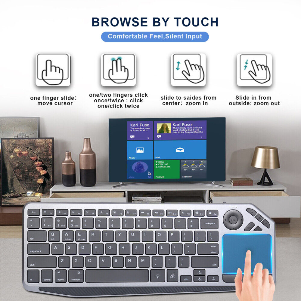 2.4G Wireless TV Backlit Touchpad Keyboard For PC Windows Android iOS Mac iPads