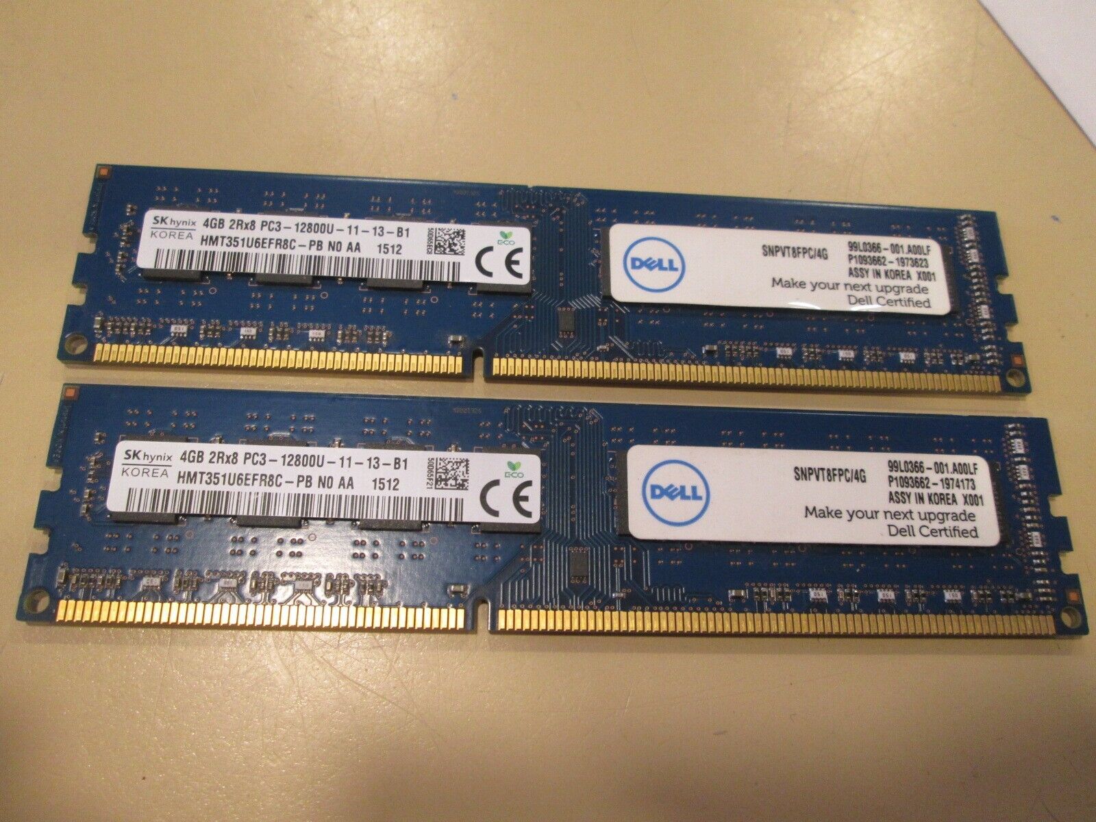 SK Hynix 8GB (2x4GB) 1Rx8 PC3-12800U-11-13-A1 HMT351U6EFR8C-PB Memory