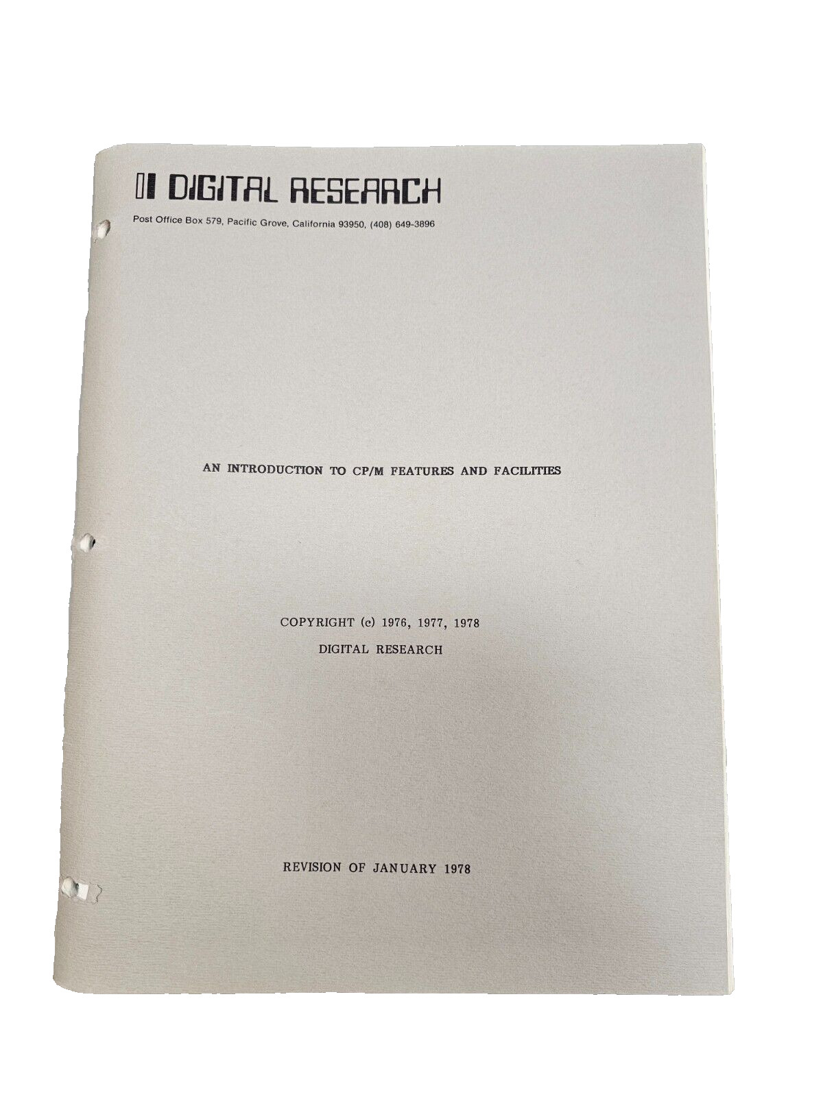 Vintage 1978 Digital Research An Introduction To CP/M Features And Facilities