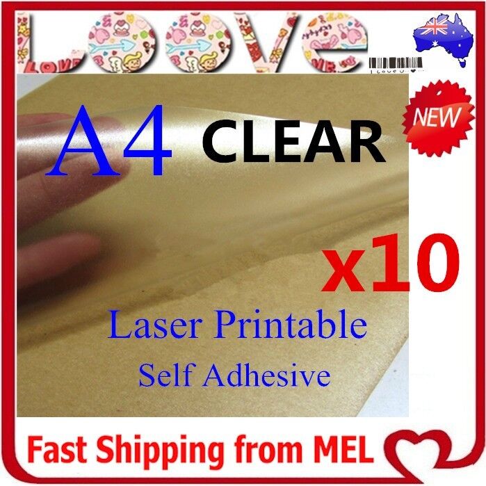 10x A4 Clear Transparent Glossy Self Adhesive Sticker Paper Label Laser Print