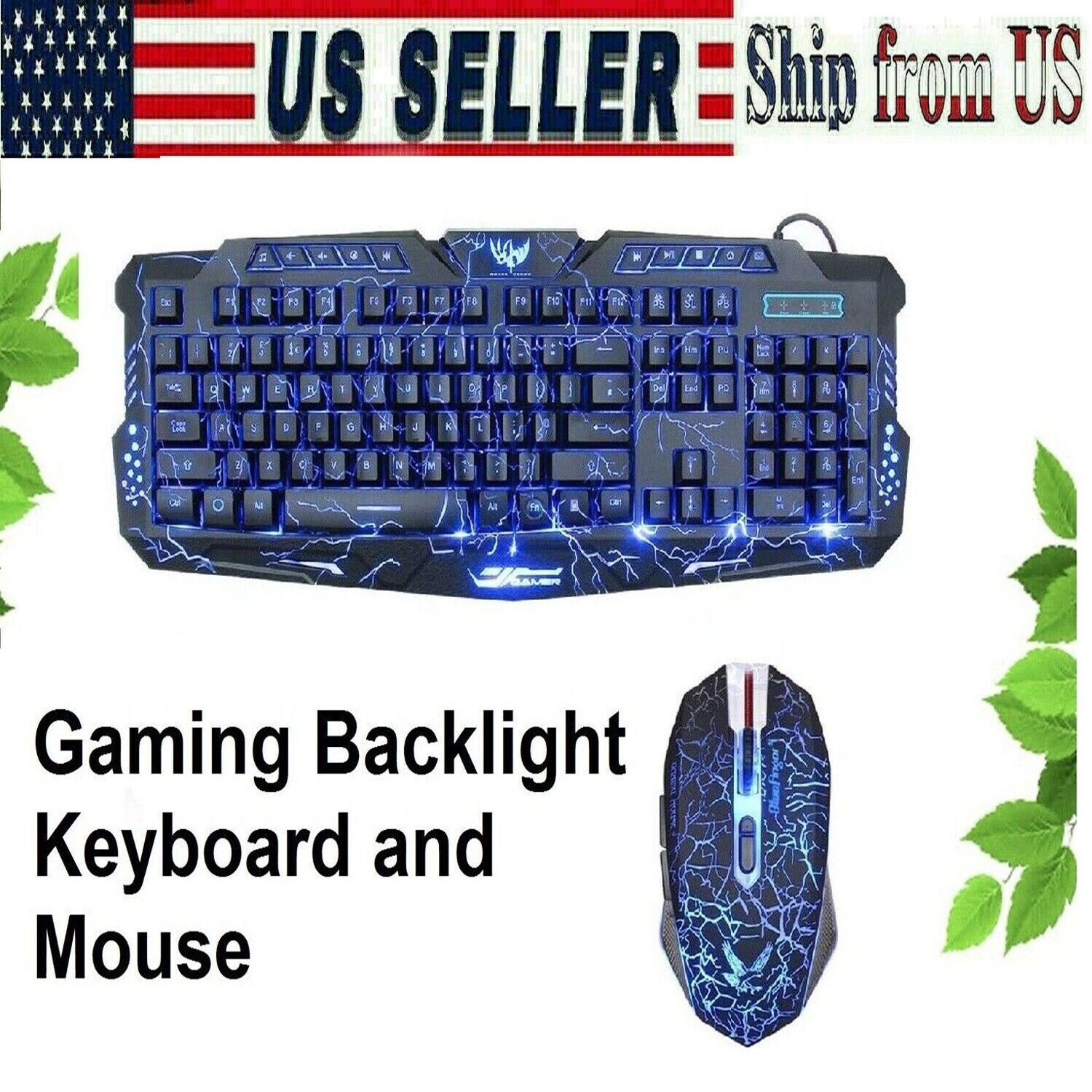 Computer Desktop Gaming Keyboard and Mouse Mechanical Feel Led Light Backlit