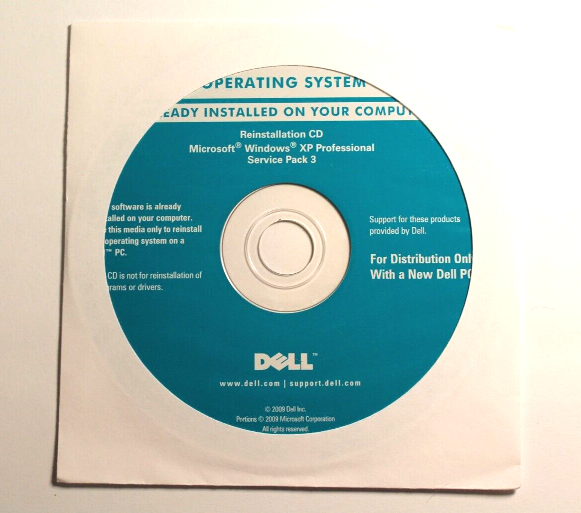 Dell Windows XP Pro w/ Service Pack 3 Re-Installation CD Disc Unused