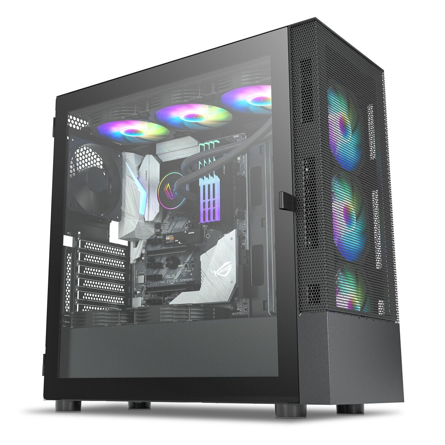 Vetroo AL600 ATX/Micro ATX PC Case Mid Tower Tempered Glass w/6 Fans&Controller