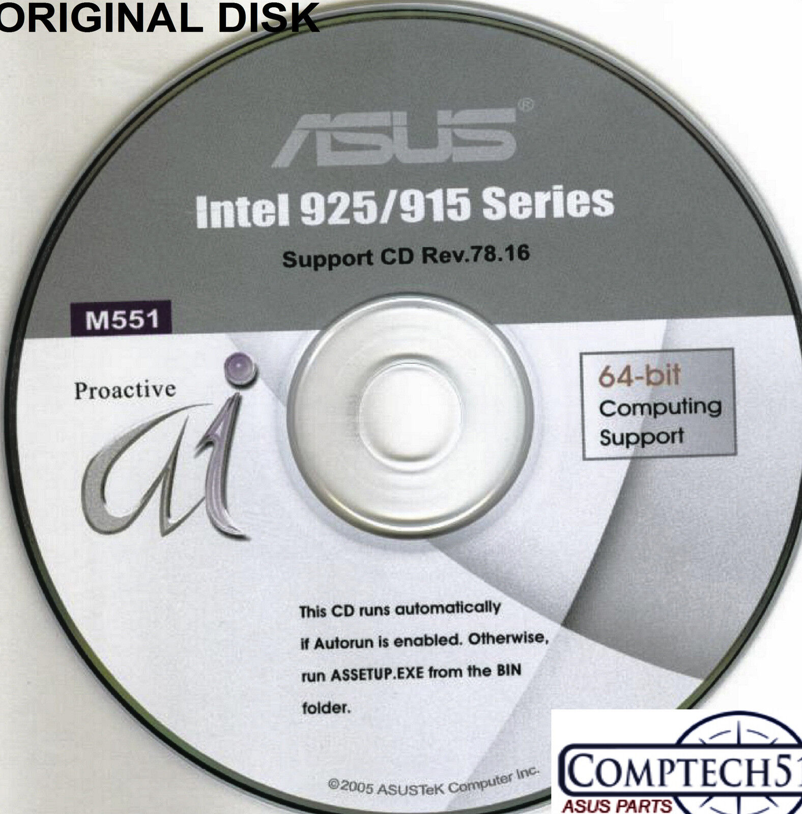 ASUS GENUINE VINTAGE ORIGINAL DISK FOR P5AD2-XE P5AD2 DELX P5GD2 PREM Disk M551
