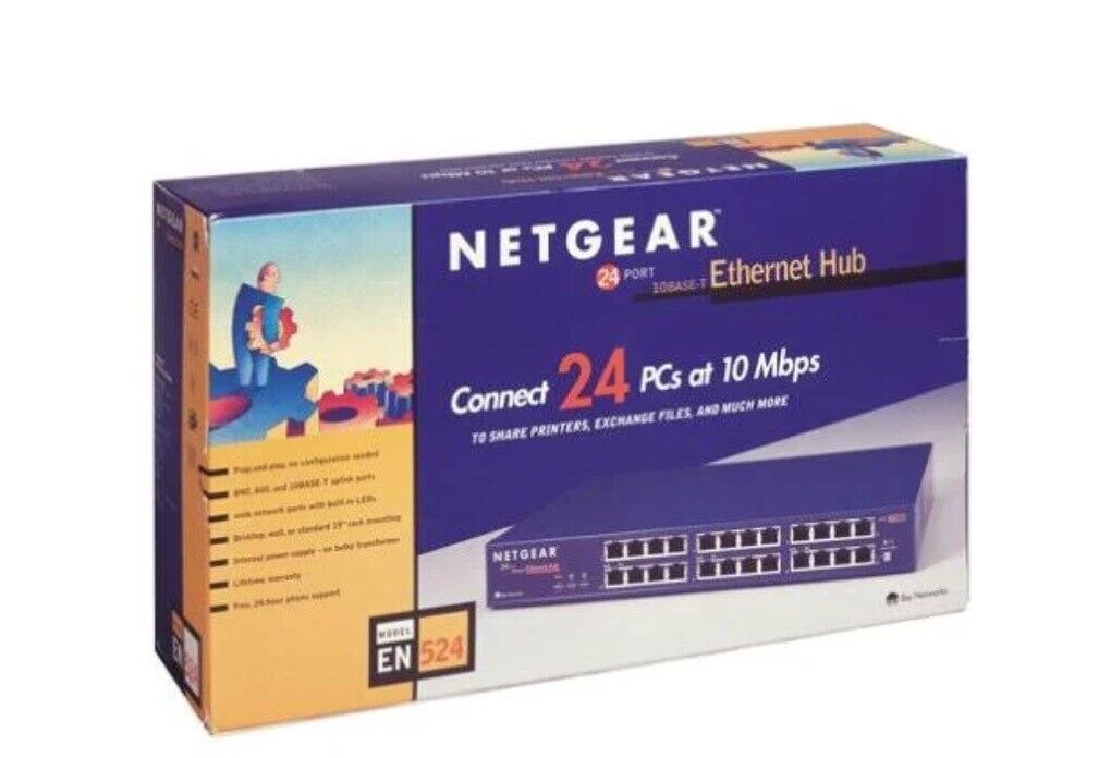 NIB Netgear EN524 24 port Switch Ethernet Router Internet Vintage Bay Network