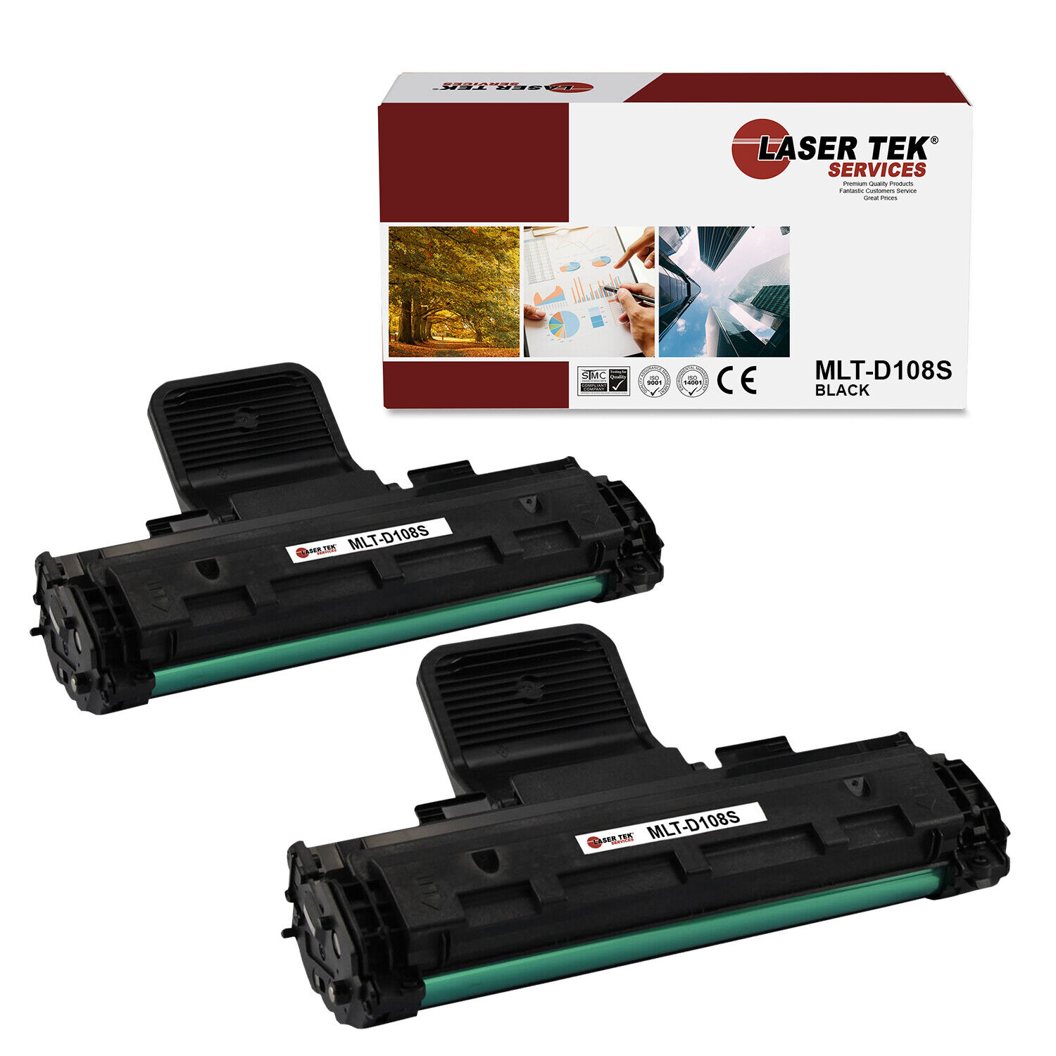 2Pk LTS MLT-D108S Black Compatible for Samsung ML-1640 1641 2240 Toner Cartridge
