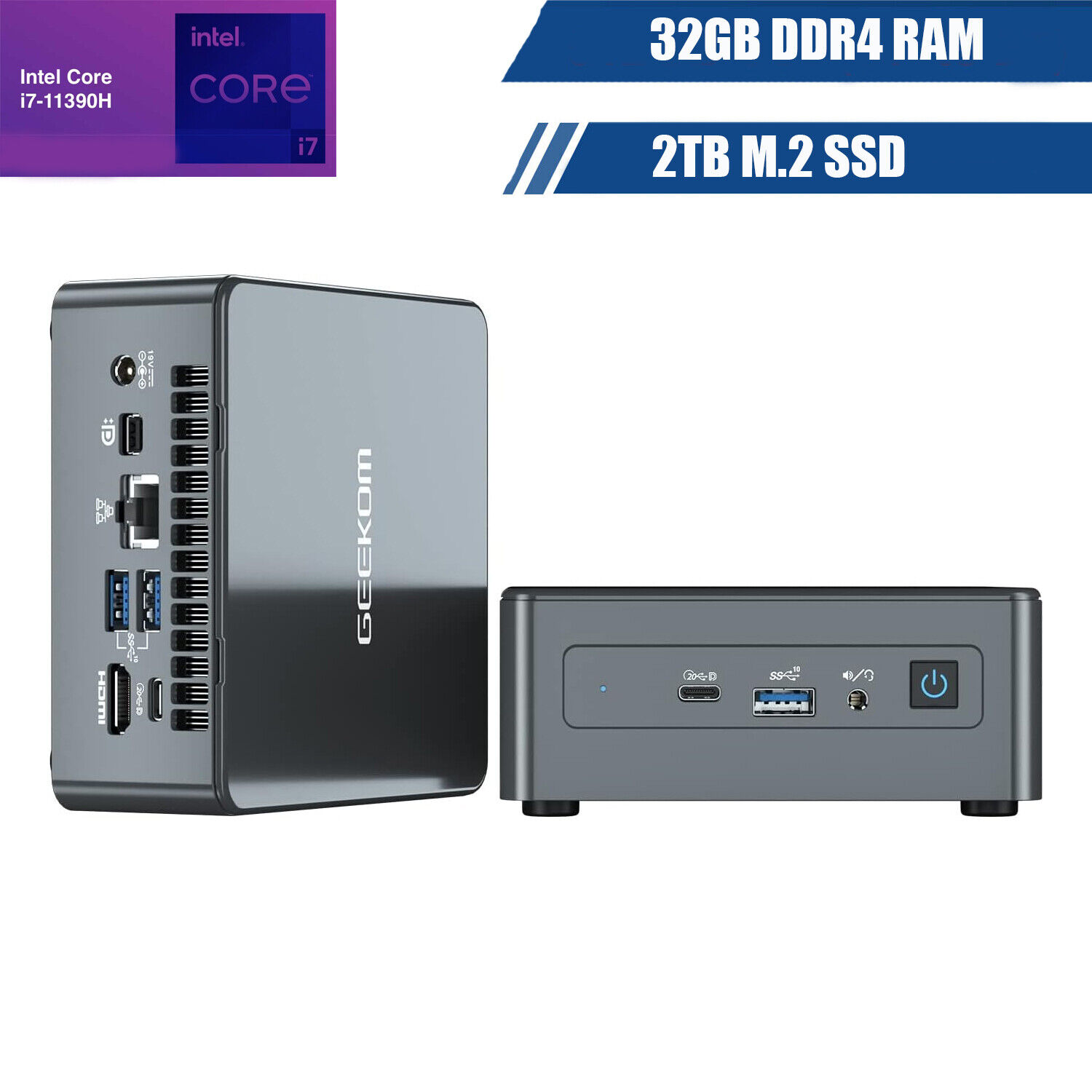 GEEKOM Mini Desktop Computer Intel i7 32GB RAM, 2TB SSD, Windows 11 Pro WiFi BT