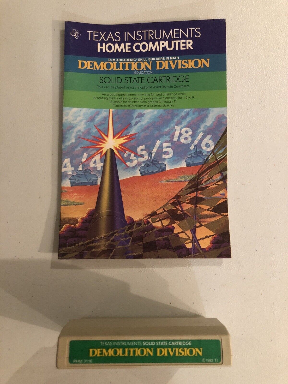 RARE VINTAGE Texas Instruments Demolition Division Video Game W Manual TI-99 4A