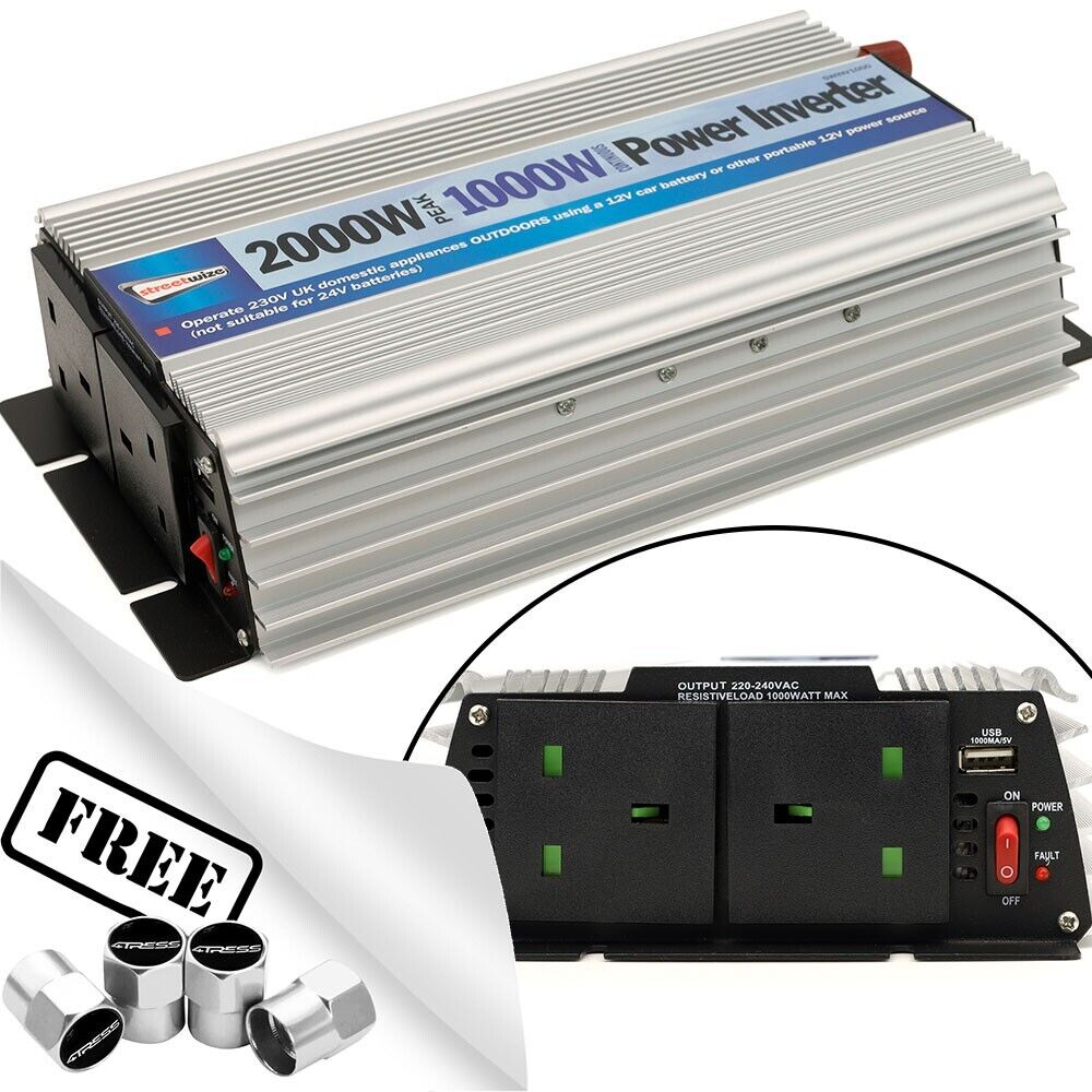 12v Car Battery to 230v Home Mains Socket USB 2000w Peak Power Inverter V1000.C✅