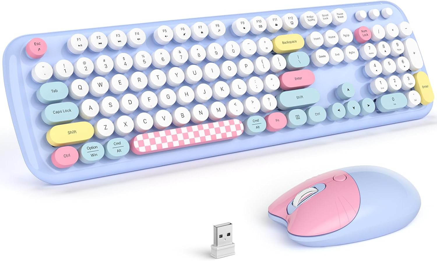Wireless Keyboard and Mouse, Full Size Typewriter Keyboard and Cute Cat Shape De