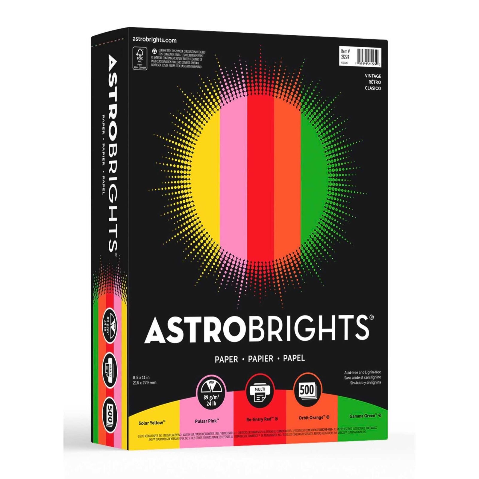 Astrobrights Colored Paper, 8-1/2 x 11 Inches, Assorted Vintage Colors, Pack of 